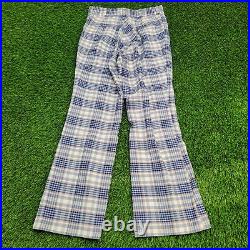 Vintage 70s Rappers Bell-Bottoms Flared Pants 30x30 Disco Gingham-check Blue USA