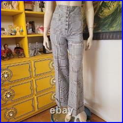 Vintage 70s Ultra High Waist Mod Huge Bell Bottom Plaid Jeans Pants S 26