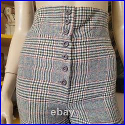 Vintage 70s Ultra High Waist Mod Huge Bell Bottom Plaid Jeans Pants S 26