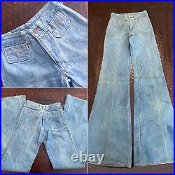 Vintage 70s Wide Bell Bottom Denim Jeans, Chemin De Fer Disco/Hippie XXS
