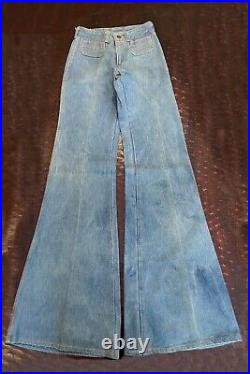Vintage 70s Wide Bell Bottom Denim Jeans, Chemin De Fer Disco/Hippie XXS