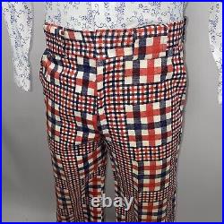 Vintage Bell Bottom Pants Mens 30 33 Braten 60s 70s Leisure Suit Plaid Disco Mod