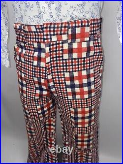 Vintage Bell Bottom Pants Mens 30 33 Braten 60s 70s Leisure Suit Plaid Disco Mod
