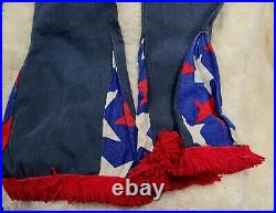 Vintage Bell Bottoms Blue Jeans Women's Barkcloth Patriotic Hippy 1970's Stars