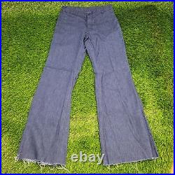 Vintage Bell-Bottoms Flared Pants 30x33 (33) Dark Indigo Blue Fraying SCOVILL
