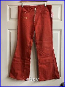 Vintage Embroidered LOVE 70s Low Rise Trousers bell bottoms Bellbottom Pants