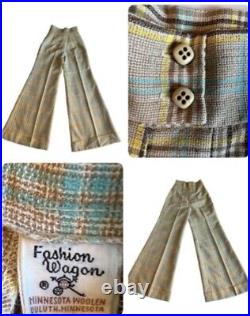 Vintage Fashion Wagon Plaid Bell Bottom Pants Trouser