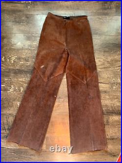 Vintage Jon Michel Leather Bell Bottom Pants Women's 26in Brown Suede 1970's