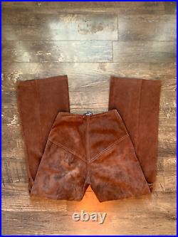 Vintage Jon Michel Leather Bell Bottom Pants Women's 26in Brown Suede 1970's