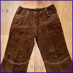 Vintage Leather Pants Suede Bell Bottom Disco Hippy Flare Leg 60s 70s Mens 31 29