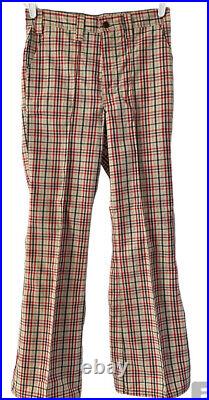 Vintage Levis Sz 31x32 Plaid Bell Bottom High Rise Disco 70's Red Blue Pants NWT