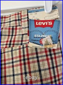 Vintage Levis Sz 31x32 Plaid Bell Bottom High Rise Disco 70's Red Blue Pants NWT