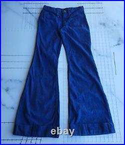 Vintage Maverick Bell Bottom Jeans Size 7 USA Blue 70s Flared Cuffed Western