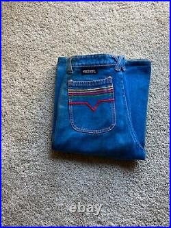 Vtg 1970s Bell Bottom Flare Jeans Big Elephant Bells Hippie USA Colorful Pockets