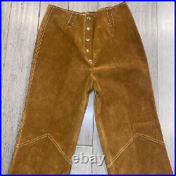 Vtg 60s 70s Bell Bottom Pants Suede Leather Disco Hippie Flare Leg Mens 30 30