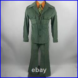 Vtg 60s 70s Leisure Suit Corduroy Mens 44 Jacket 38 32 Pants Bell Bottom Disco