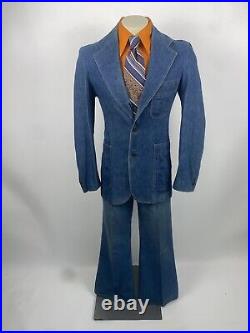 Vtg 60s 70s Levi's Leisure Suit Denim Mens 42 L Jacket 32 31 Pants Bell Bottom