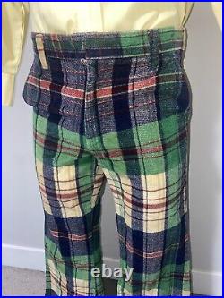 Vtg 60s 70s Mens 30 30 Pants Flare Leg Bell Bottom Plaid Suit Disco Corduroy