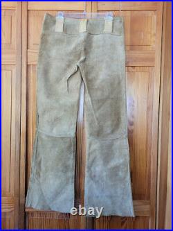 Vtg 60s Dirty Hippie Mod Rocker Suede Leather Low Rise Bell Bottom Jeans 32X32