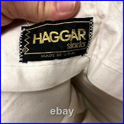 Vtg 70's Haggar Tan White CHECK MoD BELL BOTTOM Disco Golf Pants USA Trousers 37