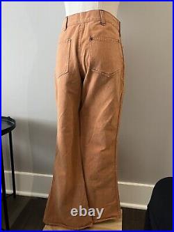 Vtg 70s Big Yank Orange Denim Bell Bottoms Jeans Button Closure Womens 28 W 37 L