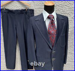 Vtg 70s Leisure Suit Bell Bottom Disco Suit Size 44S Pants 40x27 Ratner Bespoke