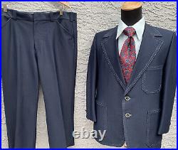 Vtg 70s Leisure Suit Bell Bottom Disco Suit Size 44S Pants 40x27 Ratner Bespoke