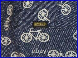 Vtg 70s Maverick High Waist Bell Bottom Jeans With Bicycle Bike Print 30 waist