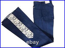 Vtg 70s NOS 26.5x36 Allen Brand Western Jeans Pants Lace Trim Flare Bell Bottoms