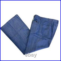 Vtg Handmade Blue GABARDINE Denim Trousers Huge Bell Bottom GAB DISCO Pants