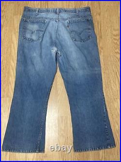 Vtg Levi's Big Bell Bottom Jeans 1970s 38x27 Light Blue Denim Orange Tab
